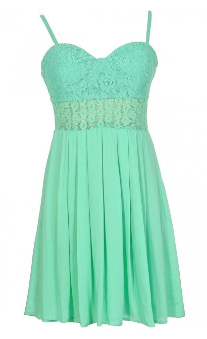 Our Song Lace Bustier Dress With Pleated Skirt in Mint